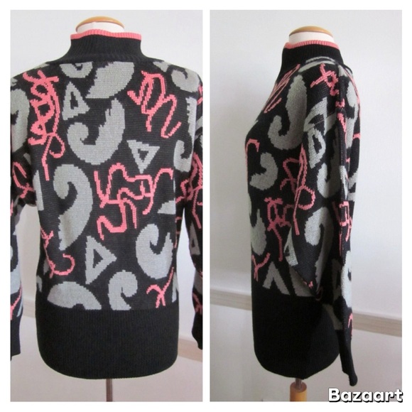 Vintage MONDI Wool Blend Sweater: 80s Abstract Art Design - Picture 4 of 10
